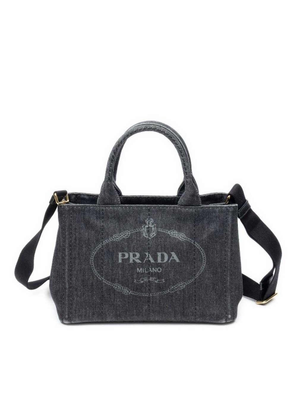 Prada Canapa Small Tote Bag Black Denim
